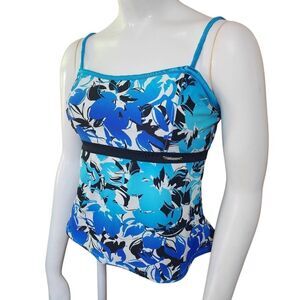 Zero Xposure Blue, Black, & White Floral Tankini Top (12)
